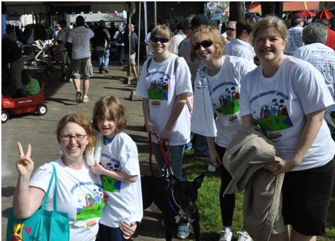 Team Ruby: Ang, Piper, Holly T, LeAnna, Jill, and Dogmar the dog.