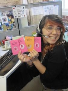 Virtual Receptionist Monica D. showing her winning cards! Random Acts of Happiness Employee Incentives Campaign