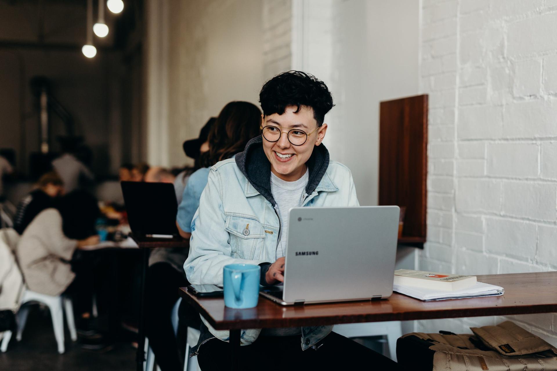 Business owner working at a cafe