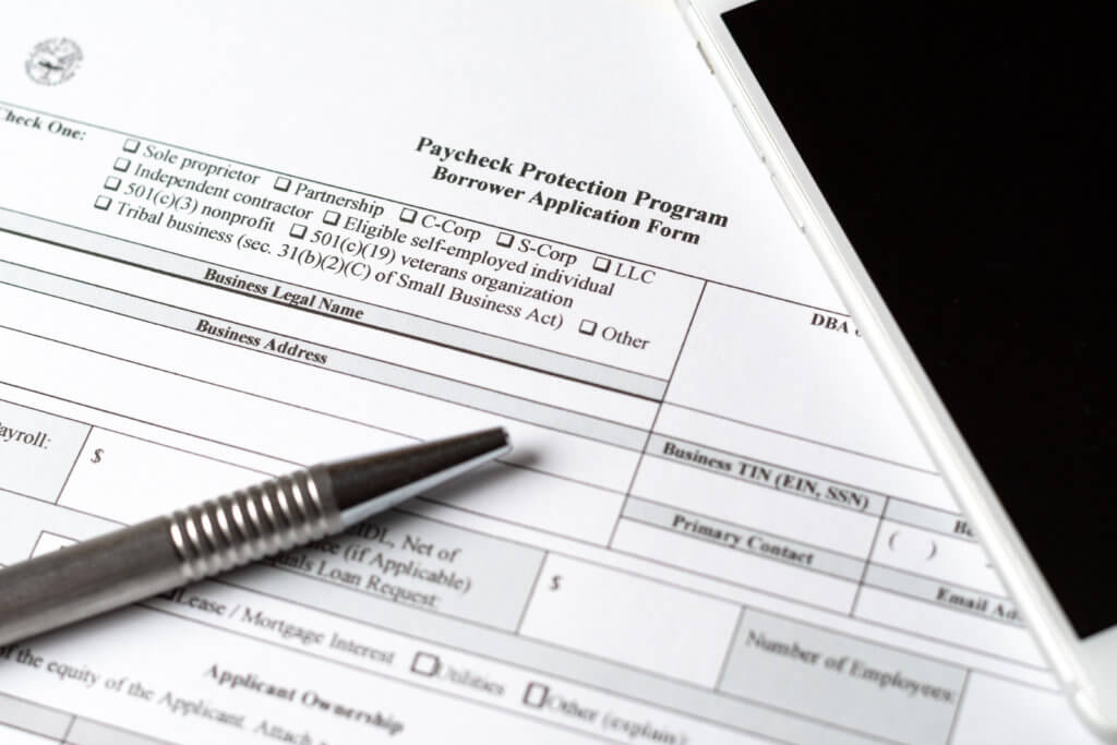Closeup of a Paycheck Protection Program loan application