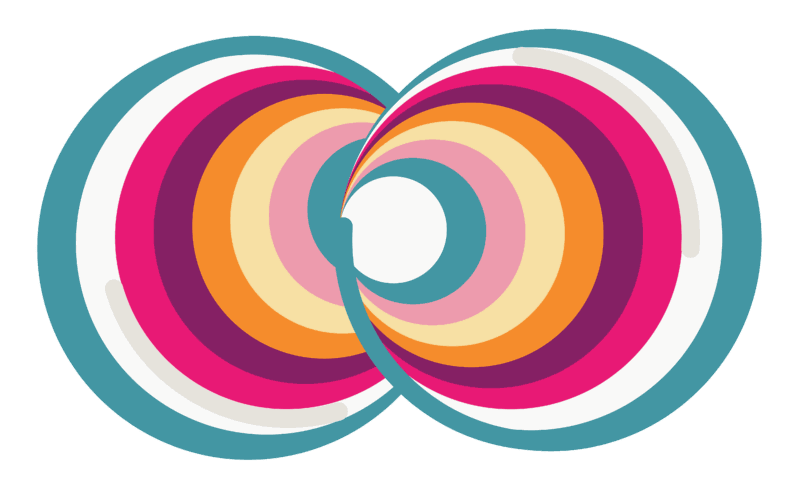 Decorative image of two concentric multi-colored spheres overlapping