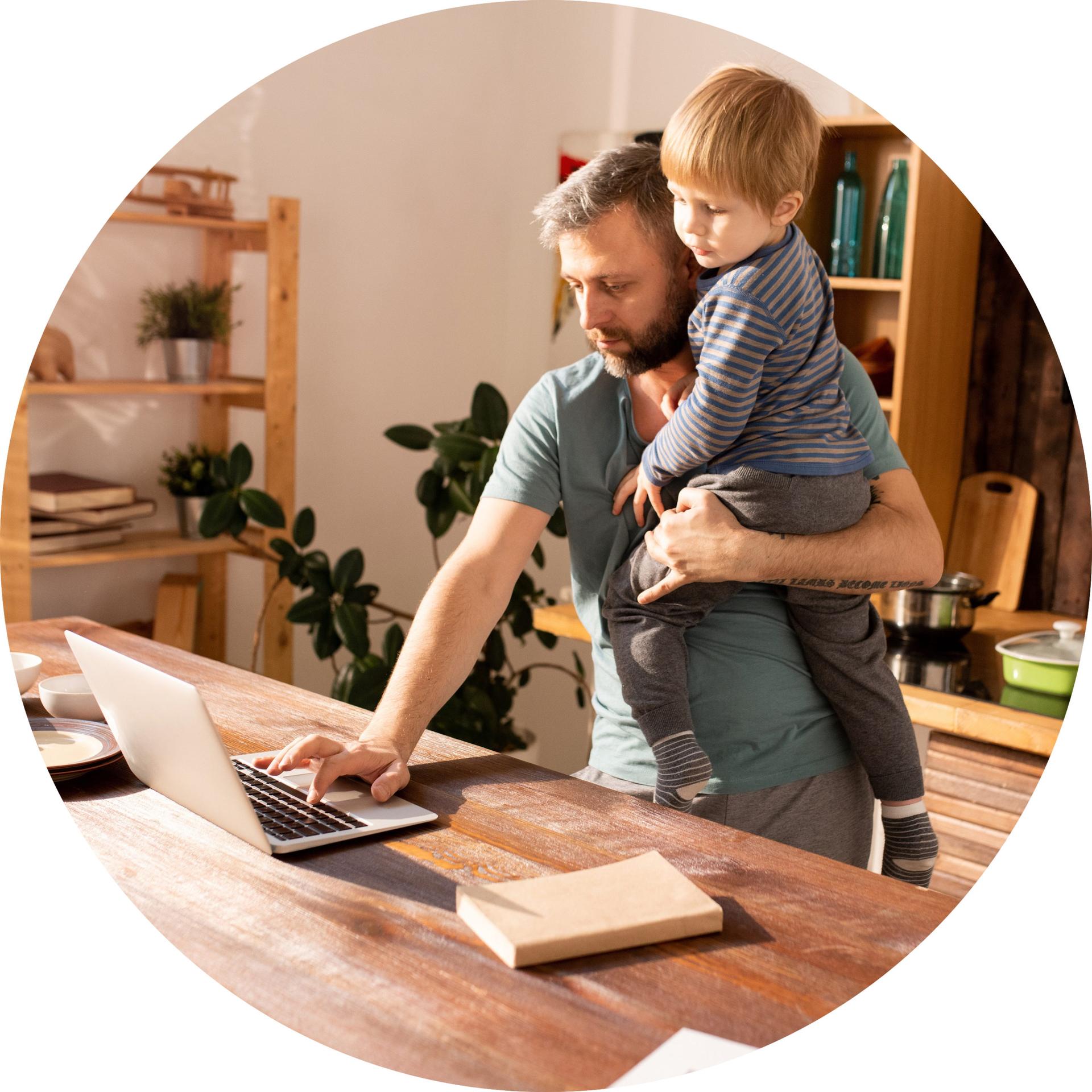 Single father working at home