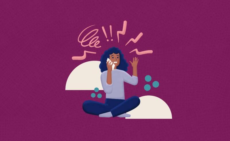 Handling the emotional weight of phone calls: illustration of overwhelmed person talking on the phone