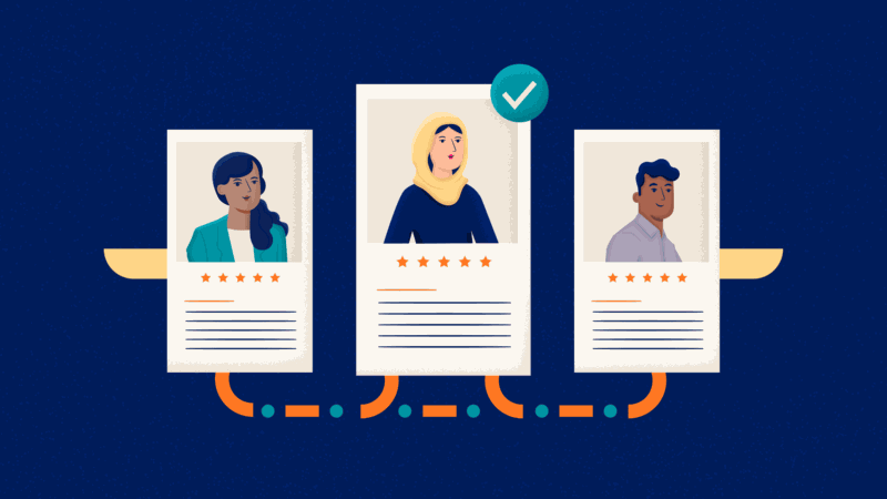 Smart training starts with smart hiring: illustration of three job candidates