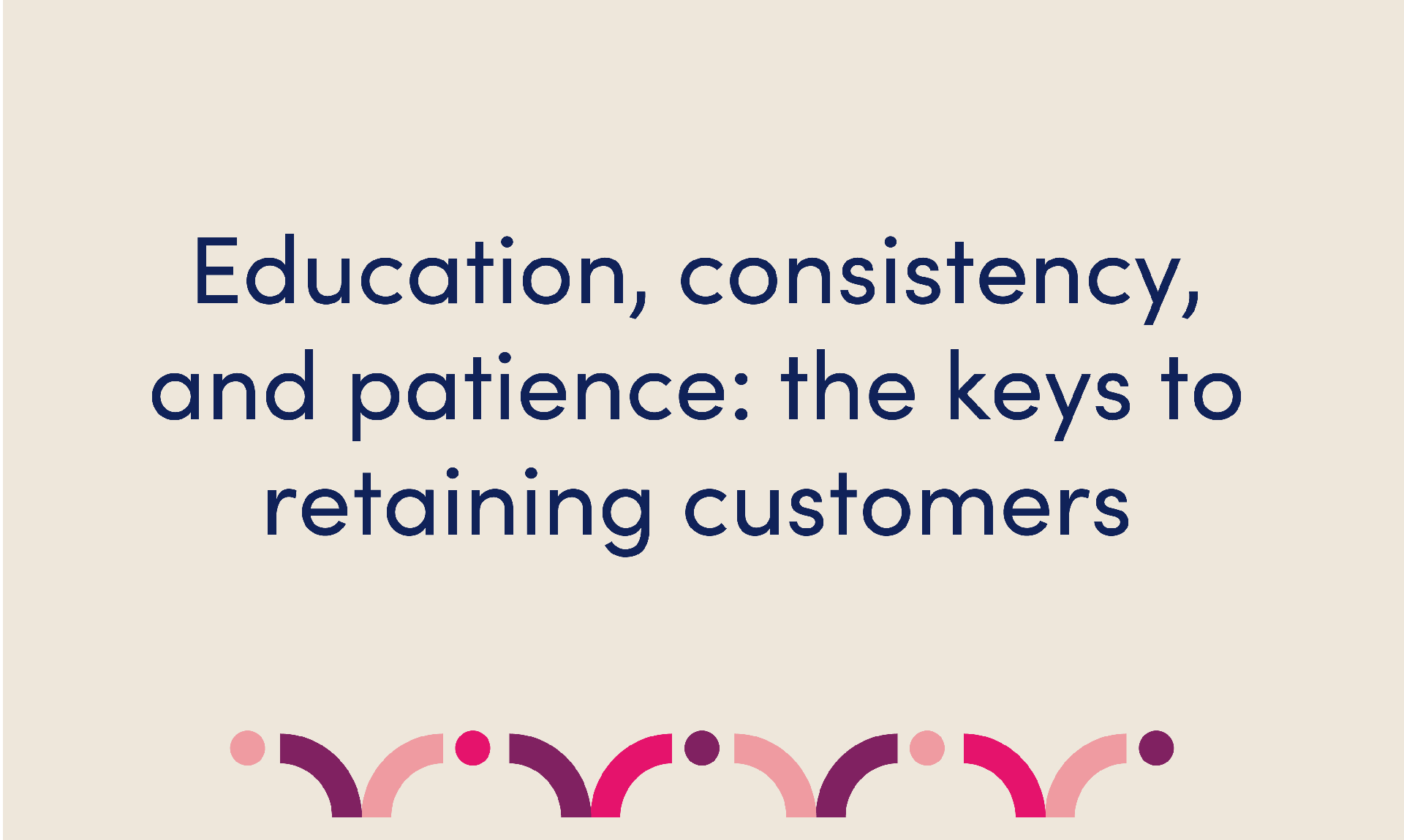 Title card with text: Education, consistency, and patience: the keys toretaining customers