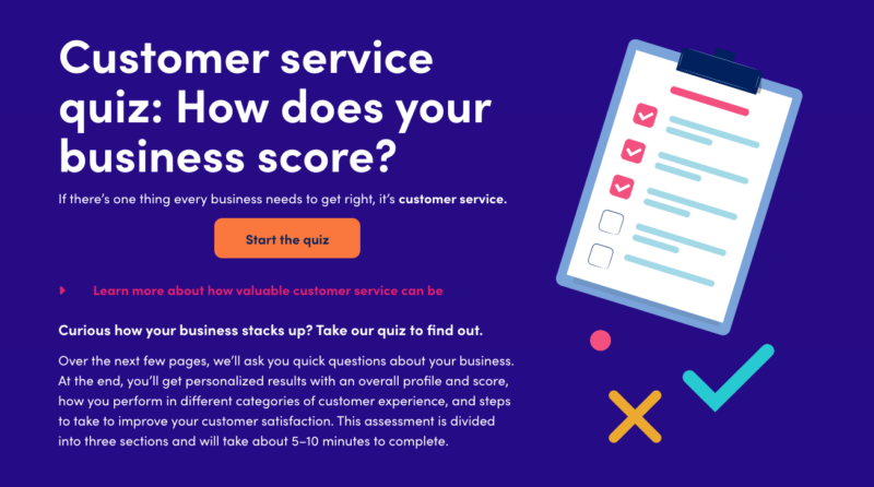 Customer service quiz: a screenshot of Ruby's interactive customer service quiz showing text and art of a checklist