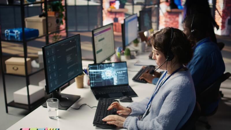 virtual receptionists using ai in an open concept contemporary office